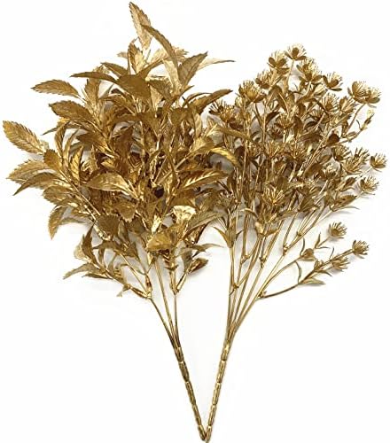 CATTREE Artificial Gold Plants for Christmas, Golden Leaves Plastic Faux Gypsophila Fake Simulation Baby Breath Flowers for Home Indoor Outdoor Wedding Decoration Hall Table Planter Filler 4 Pack - Image 5