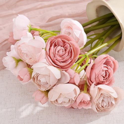 U'Artlines Mini Ranunculus Artificial Flowers Bouquet 40 PCS Dusty Rose - Image 4