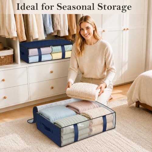 3 Pack Storage Bags, 40L Clothes Storage Containers, Storage Bins, Blue - Image 7