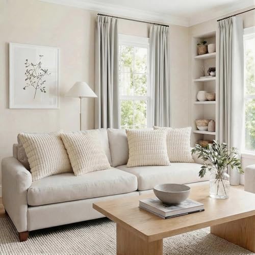 Fancy Homi 4 Packs Decorative Throw Pillow Covers for Living Room Couch Bed, Modern Farmhouse Boho Home Décor Accent Cushion Case, 18" x 18", Cream - Image 6