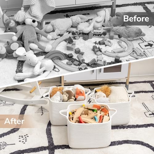 Goodpick Woven Storage Basket for Shelves, 13" x 10" x 9", White - Image 7