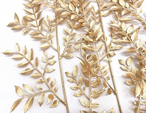 PASYOU Fake Leaves Plants for Christmas Decor, Gold Artificial Shrubs Grass Foliage Plastic Bulk Leaf Indoor Outdoor Home Garden Party Hotel Verandah Wedding Event Faux DIY Decoration - Golden 5 Pack - Image 3