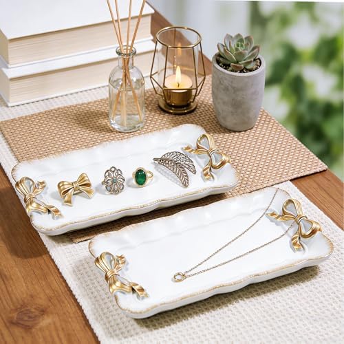 Wowagoga 2 PCS Vintage Decorative Tray Jewelry Tray Storage Tray(White) - Image 7