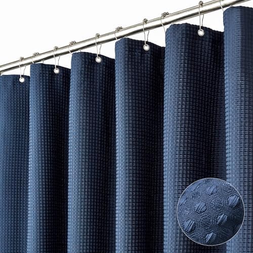 Dynamene Long Waffle Shower Curtain 256 GSM Heavy Fabric 72x78 Navy Blue by Dynamene