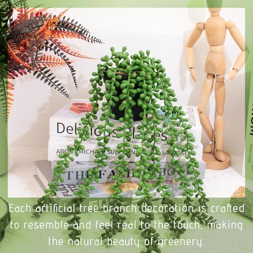 Realistic Artificial String of Pearls Plant - Faux Hanging Succulent Trailing Plant with Black Pot, Natural-Looking Small Potted Faux Plant Indoor Outdoor for Home Office Shelf Decor - Image 6