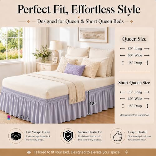 Lavender Purple Bed Skirt Queen 18" Drop, Elastic Wrap Around Bedskirt - Image 6