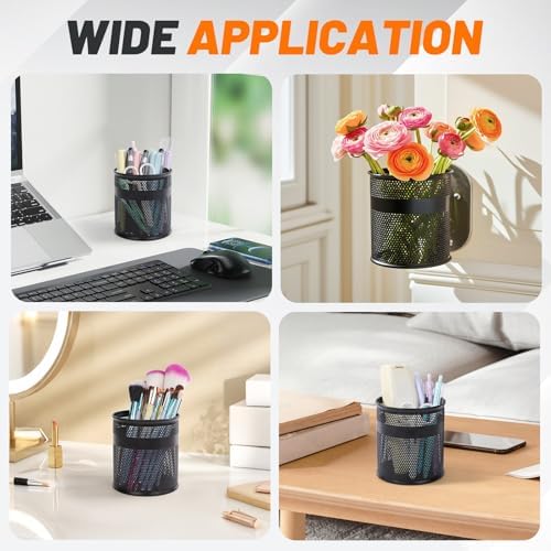 Segarty Pen Cup, 3 Pack Black Pen Holder for Desk, 3.9 x 4.2 inch Large Metal Round Pencil Container Set Marker Holder for Office Supply, Desktop Accessories, Makeup Brush, School Student Teacher - Image 6