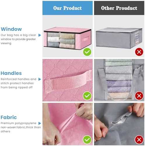 HomeHacks 3-Pack Clothes Organizer Storage Bags, 35L Storage Bins, Pink - Image 5