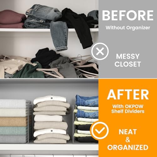OKPOW Acrylic Shelf Dividers for Closet Organization: 8 Pack Durable Clear Shelves Separators for Clothing Adjustable 12" Tall x 10" Deep - Image 4