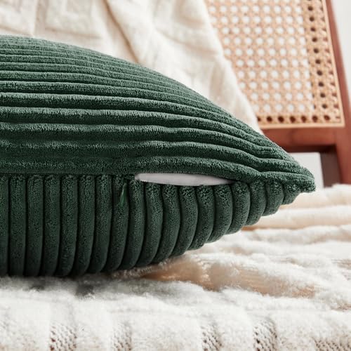 Fancy Homi Set of 2 Dark Green Long Lumbar Decorative Throw Pillow Covers 16x24 Inch for Living Room Couch Bed, Boho Farmhouse Forest Green Home Decor, Soft Corduroy Corss Textured Cushion Case - Image 3
