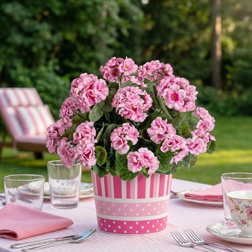 4PCS Fake Flower Artificial Geranium,Artificial Flowers for Outdoors, Geraniums Artificial Flowers Realistic,Artificial Geraniums for Outdoors Fake Plant Decoration((Pink) 14.4" - Image 3