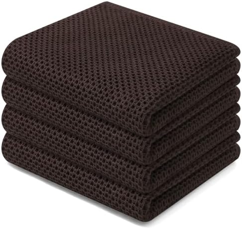 Homaxy 100% Cotton Waffle Weave Kitchen Dish Towels 4-Pack, Dark Brown by Homaxy