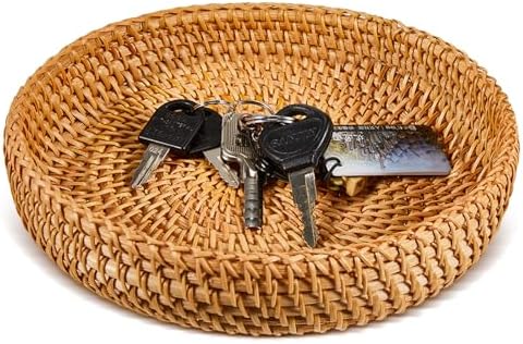 Hushee 1 Pcs Small Wicker Key Basket Entryway Table, Brown, Round by Hushee