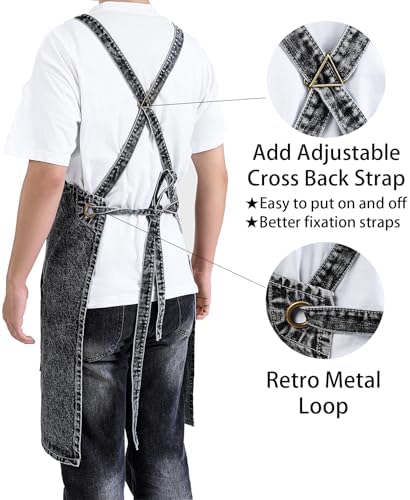 Cotton Denim Apron Soft - Unisex Adjustable Bib Apron with 5-Pockets Perfect for Kitchens - Image 5