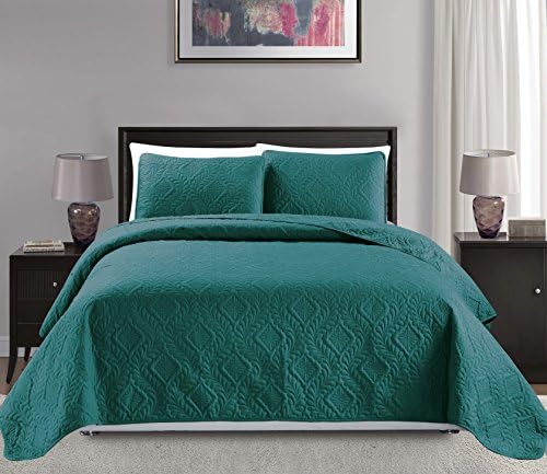 Mk Collection Full/Queen Size Over Size 100"x106" 3pc Diamond Bedspread Bed-Cover Embossed Solid Turquoise New by MK+Home
