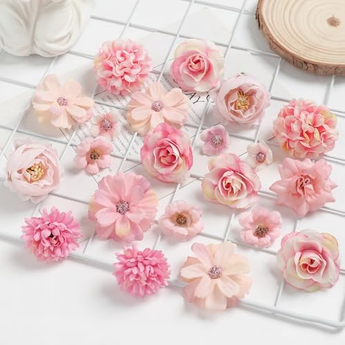 rongflower Faux Flower Heads Small Silk Artificial Flower DIY Fake Mini Flowers Rose Daisy Multicolor Flowers Craft Supplies for Wedding Party Wreath Graduation Season Party Home Decor (45, Pink) - Image 6