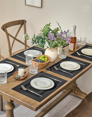 Leetaltree Black Frame Placemats Set of 4 - Heat Resistant Non-Slip Place mats for Dining Table, Washable Durable PVC Vinyl Woven Table Mats（Black Frame, 4） - Image 3
