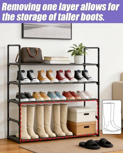 5 Tier Shoe Rack Large Capacity, 34.3" Wide Adjustable Shoe Organizer for 20-25 Pairs, Sturdy Non-Woven Shoe Rack Shelf Multi-Purpose Storage Unit for Closet, Hallway, Entryway,Garage,Black - Image 5
