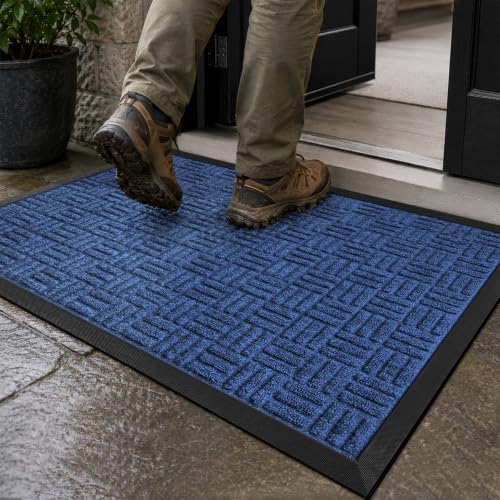 Mibao Front Door Mat Outdoor Entrance, 36" x 24" Heavy Duty Welcome Mat for Outdoor and Indoor, Waterproof Dirt Trapper Doormat, Super Absorbent Indoor Entryway Mat for Patio & Porch - Blue by Mibao