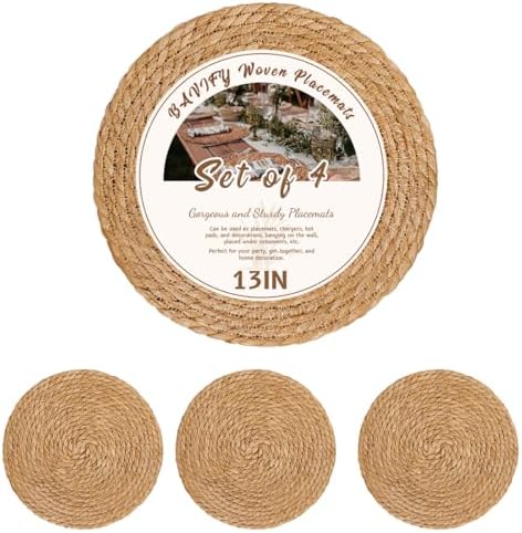 BAVIFY 13" Round Woven Placemats Set of 4, Plate Chargers for Dining Table by BavifyBaking