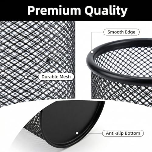 Pen Holder Pencil Holder Mesh Metal Pen Cup Holder Pencil Cup Holder for Desk Office Home Pen Organizer Black, 6 Pack - Image 4