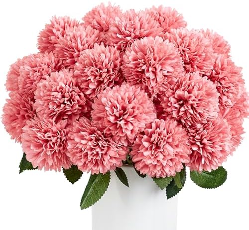 SITUMEIZI 12 Pcs Pink Artificial Chrysanthemum Flowers, Fake Mums by SITUMEIZI