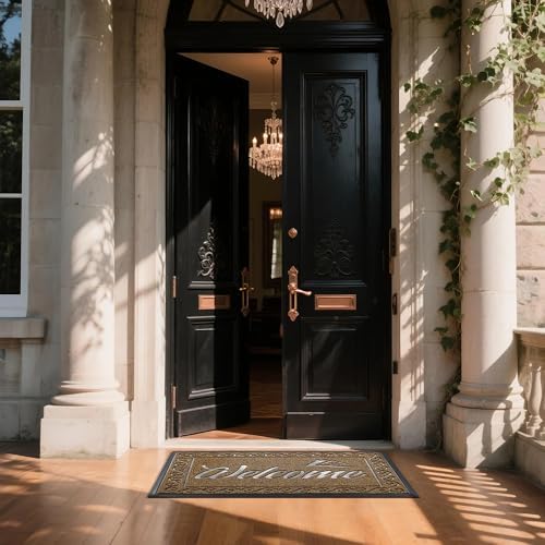 Yimobra Welcome Mat, Heavy Duty Sturdy Door Mats for Home Entrance Outdoor Indoor, Front Doormat for Outside Patio Floor Entry Porch Garage Office, Waterproof, Low Profile, 47 x 24, Beige Brown - Image 3