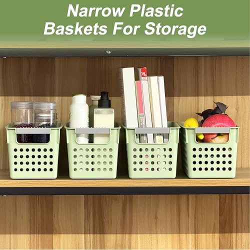 Soddeph Slim Plastic Storage Basket with Handles, Narrow Organizer box for Shelves, Organizer box for Organizing, Kitchen,Home,Office (Green, Small) - Image 3