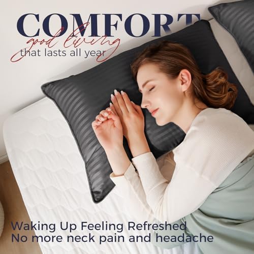 Basic Beyond Bed Pillows Queen Size Set of 4 - Down Alternative Pillows for Sleeping, Soft 20 x 28 Inches 4 Pack Queen Pillows for Back, Stomach or Side Sleepers, Black - Image 3