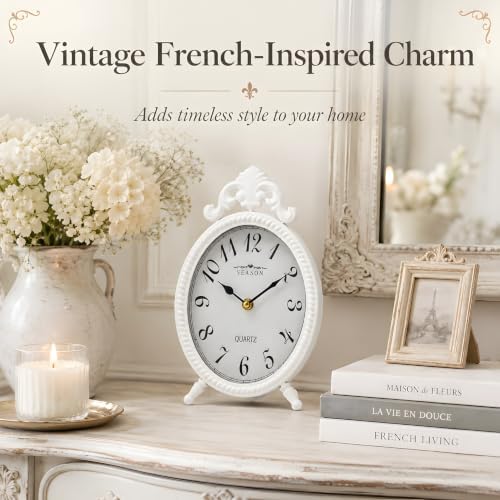 French Style White Table Clock, 10.8-Inch Silent Mantel & Wall Clock - Image 3