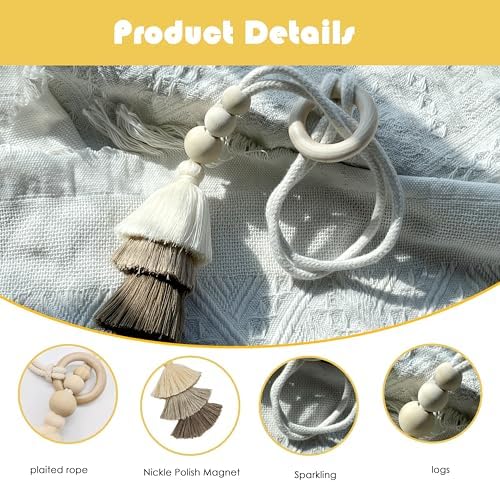 SRG Curtain Tiebacks for Curtains 2 Pack, Decorative Curtain Holdbacks for Drapes, Handmade Tie Backs No Drilling for Home Bedroom Window Decor – Tassel Beige - Image 4