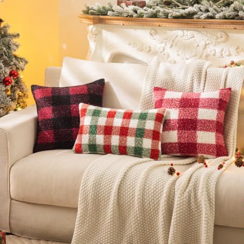 AQOTHES Red Black Plaid Christmas Throw Pillow Covers 24x24 Inch Set of 2 - Image 4