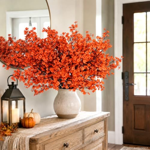 20 Pcs Baby Breath Flowers Artificial Bulk, Fake Fall Flowers, Orange - Image 7