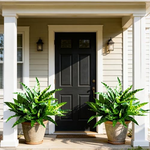 Fake Ferns,2Planter 35in Outdoor Faux Plants UV Resistant,3D Real Touch Fake Plants Total 120 Blades,Weatherproof Artificial Plants Outdoor Indoor for Garden Porch Home Living Room Decor by Cherica