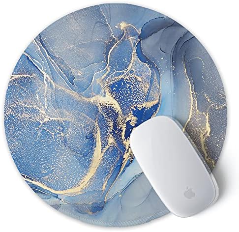 ITNRSIIET Round Mouse Pad with Stitched Edge Premium-Textured Waterproof Non-Slip Rubber Base Desktop Protection Mat Diameter 8.7 inches, Blue Marble Texture - Image 2