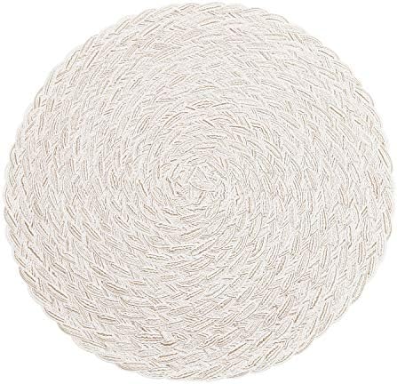 SHACOS Round Braided Placemats 15 inch Set of 6 Boho Thick Washable Kitchen Table Placemats for Home Wedding Party (T-Ivory, 6) by SHACOS