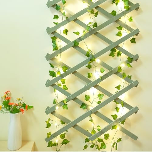 KASZOO 2 Pack 6.56 Ft Vines with Fairy Lights Battery Operated, 40 LEDs Artificial Garland Plant Vine Fairy Light, Hanging Ivy Lights for Bedroom Garden Party Wall Room Decor - Image 4