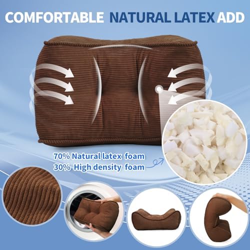 Lumbar Support Pillow for Study Desk Chair, Bite-Size Natural Latex Foam Back Support Pillow for Lower Back Pain Relief, Soft & Support Corduroy Office Chair Cushion, S, Brown - Image 3