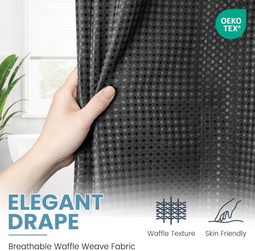 SORTTO Ringless Waffle Shower Curtain with Snap in Liner Set, 71x74, Black - Image 4