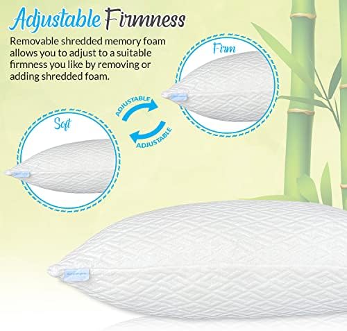 King Size Rayon Derived from Bamboo Pillows, Cooling Shredded Memory Foam Bed Pillow Sets for Side, Back, Stomach Sleepers, Adjustable, Washable Cover, King (Pack of 1) - Image 3