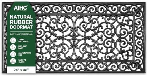 A1 Home Collections 10-LB Heavy Duty Rubber Doormat 24"×48" - Won't Blow Away | Outside Front Door Mat, Mud Dirt Scraper, Non-Slip Drainage Mat for Entryway Patio Garage, All-Weather, 100% Rubber Mats by A1HomeCollectionsLLC
