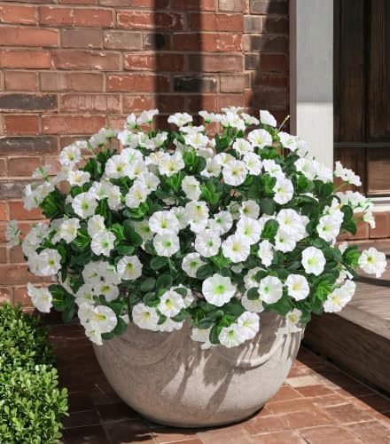 HyeFlora Artificial Flowers for Outdoors Fake Plants Outside Decoration, 4 Bundles Silk White Morning Glory UV Resistant Look Real Faux Flowers for Planter Front Door Porch Patio Yard Gardens Balcony by HyeFloraartificialflowers