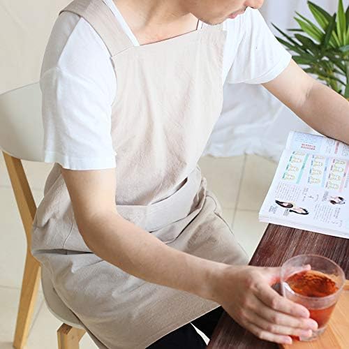 NEWGEM Japanese Cotton Linen Cross Back Cooking Apron for Women Men with Pockets Cute for Baking Kitchen - Image 4