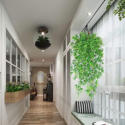 Artificial Hanging Vines, Fake Vine Plastic Plants Sweet Potato Leaves Ivy UV Resistant Greenery Décor Faux Flowers for Indoor Outdoor Garden Door Wall Wedding Party Table Decoration Green 4 Pack - Image 2