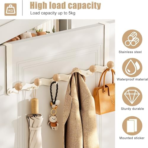 Over the Door Hooks with Wooden Knobs (6 Hooks) - Image 2