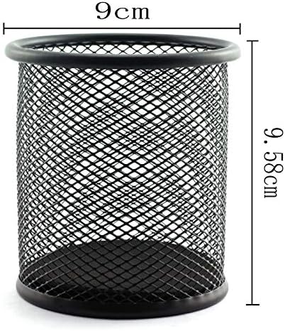 1-Pack Mesh Pen Holder Round Shape Pencil Container Multipurpose Metal Hollow Out Desktop Storage Organizer for Student Stationery Office Supplies(Black) - Image 3