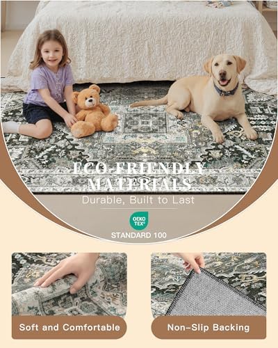 Madane Hallway Runner Rug 2x8 Washable Kitchen Rugs, Grey Green/Black Olive - Image 6