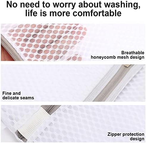 Small Honeycomb Lingerie Bags with Hanging Loop- MDSXO 3 Pack Mesh Laundry Bags for Washing Delicates, White Wash Bags for Socks, Bra, Mask, Baby Clothes 10 * 12 inch [3 Pack] - Image 4