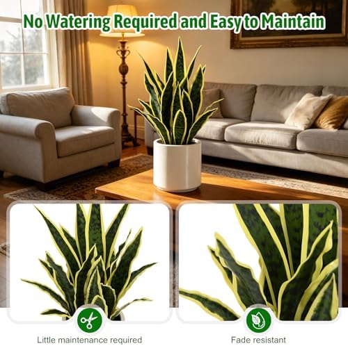 Faux Snake Plant 22" Tall, Realistic Touch Leaves, Potted Artificial Plants Indoor for Home Decor Small Office Home Living Room-Yellow - Image 4