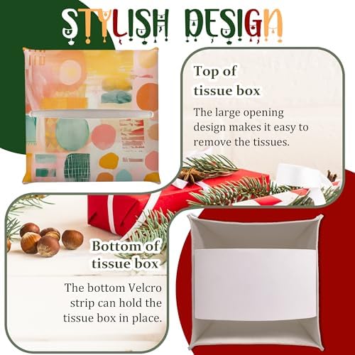Modern Square Leather Tissue Box Cover/Case Holder Gifts for Women Family and Friends, Decorative Holder/Organizer for Bathroom Kitchen Nightstand Office Home (Pink Yellow Abstract) - B17 - Image 4